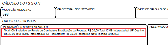 conforme descrito no tópico 3.1 ou 3.2, com código da situação tributária igual a 00, 20, 40, 41 ou 60, com valor no campo %Dif. Alíq. Interestadual.