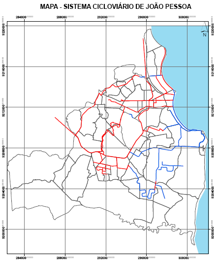 2 LEGENDA Existente Proposta Bairros Oceano Eixo Sudeste Figura 1: Localização da estrutura cicloviária no eixo Sudeste de João Pessoa-PB O objetivo desta pesquisa foi