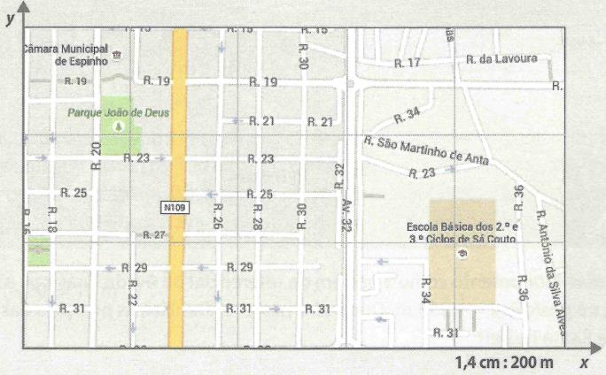 Ficha nº1 Referencial e posição Exemplo nº1 A toponímia da cidade de Espinho é curiosa: a maioria das ruas identifica-se por números, como se pode observar no excerto do mapa mostrado na figura. 1.
