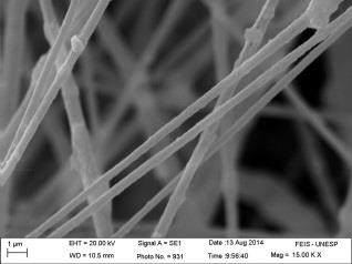 PVDF é um material hidrofóbico e o TiO2, um material com propriedades fotocatalíticas. Figura 3: Difratograma de raio-x: (a) Manta nanofibrosa de PVDF e (b) Pó de TiO2.