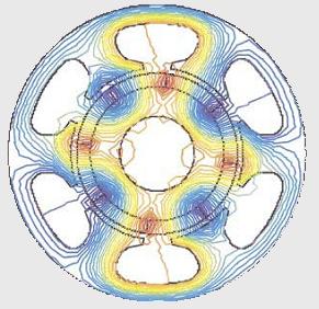 Crédito: Freescale Semiconductors A distribuição do campo magnético no motor BLDC pode ser observada na figura em corte a seguir, apresentando o estator do