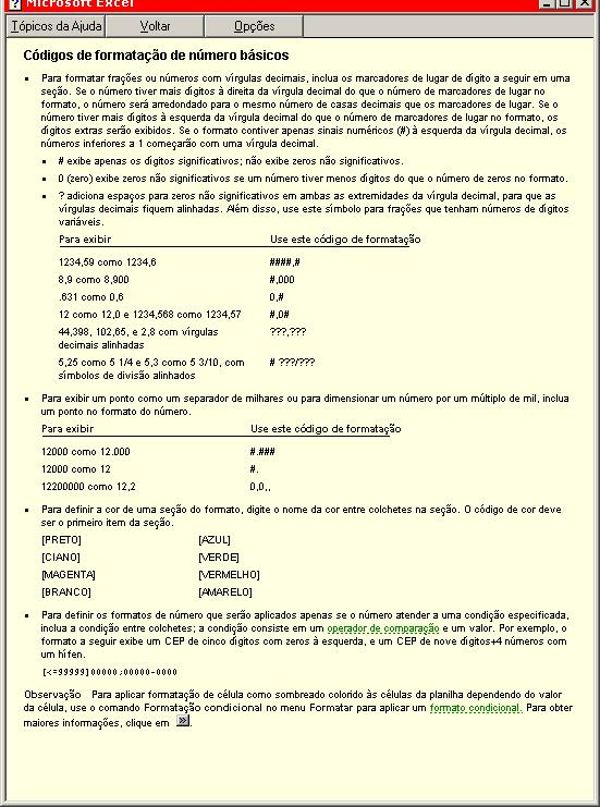 Figura 3.18 Opções de formatação personalizada para Números.