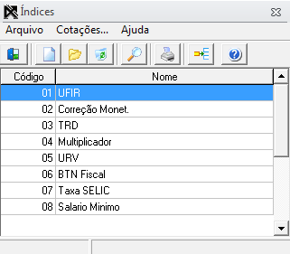 Os indexadores são os índices, com suas devidas cotações, que servem para fazer alguns cálculos no sistema, quando necessário ou desejado.