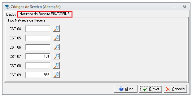 É utilizada na configuração dos códigos de Natureza de Receita para geração dos registros M400, M410, M800 e M810, do SPED Contribuições.
