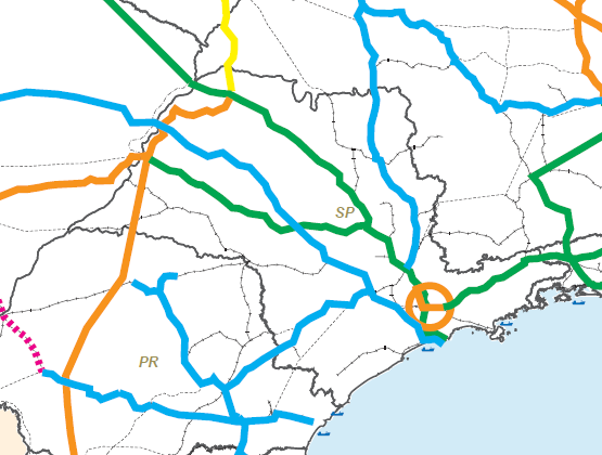 CODE-38 Corredores Ferroviários Atuais Panorama Itirapina Santos Características: Extensão: 912 km Bitola Larga Tonelada/eixo Intermediária (TR-55/57) Raios e rampas fora da norma Velocidade média de