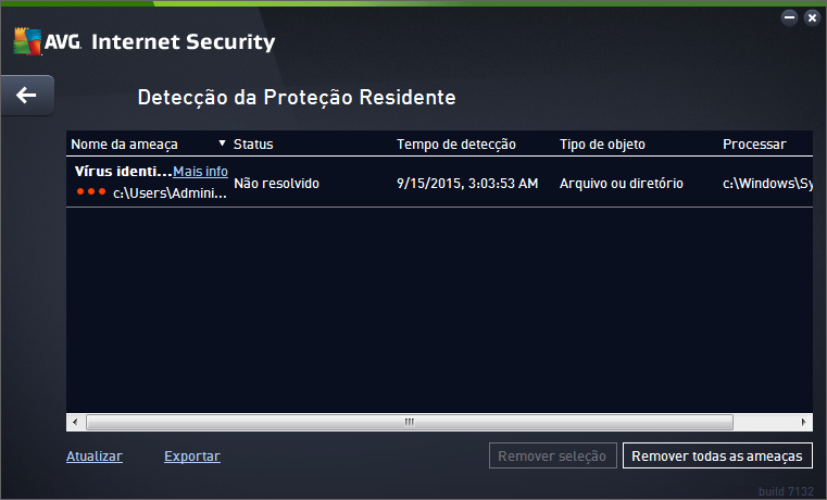 Para cada objeto detectado, as seguintes informações são fornecidas: Nome da ameaça descrição (possivelmente também o nome) do objeto detectado e sua localização.