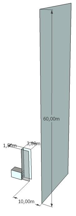 PRISMA 1 com EDIFÍCIO 1 Figura 36: Modelo tridimensional com obstrução prisma 1 com edifício 1. Figura 37: Modelo com obstrução prisma 1 com edifício 1 em planta.