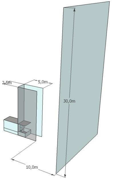 VARANDA com PRISMA 2 e EDIFÍCIO 3 Figura 70: Modelo tridimensional com obstrução varanda com prisma 2 e edifício 3 Figura 71: Modelo com obstrução varanda com prisma 2 e edifício 3