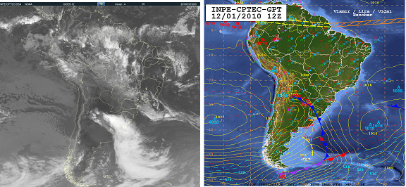 Espaços de Risco à Saúde, Região Metropolitana do Rio de Janeiro, Brasil Fig. 4 e 5. Imagem de satélite e carta de superfície do dia 12 de Janeiro de 2010, 12 UTC Fig. 4 y 5.