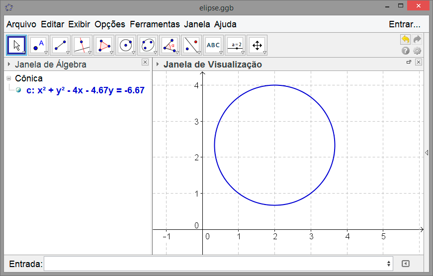 Caso não houvesse nem o ponto A e nem o segmento BC construídos previamente na Janela de Visualização, o mesmo resultado poderia ser obtido por meio do comando: 24 Círculo[(1,1),