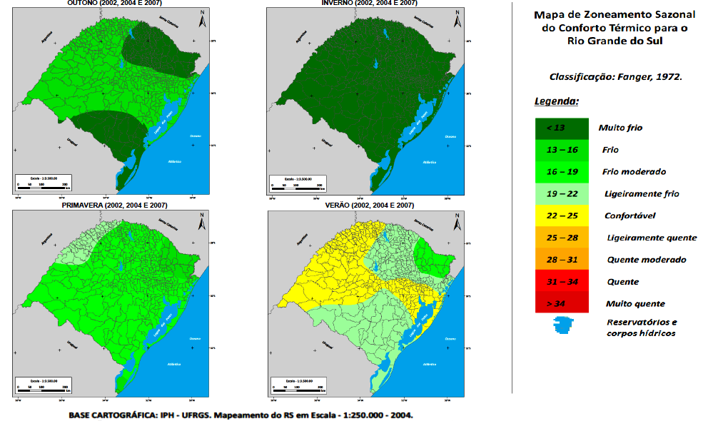 Figura 7: Mapas do Zoneamento do Conforto Térmico sazonal para os