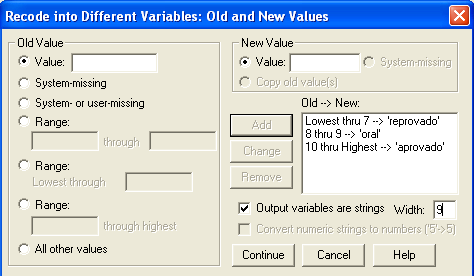 Transform), deve escolher-se Recode Into Different Variables, como se demonstra na Janela A da Figura 6.