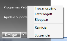 25) (INFORMÁTICA) No Windows 7, posicionando o cursor na seta em frente a palavra Desligar (figura abaixo), abre-se um menu onde é possível escolher algumas opções, dentre elas uma chamada de