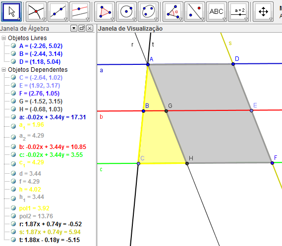 Figura 9: Construção do triângulo ACH e paralelogramo AHFD.