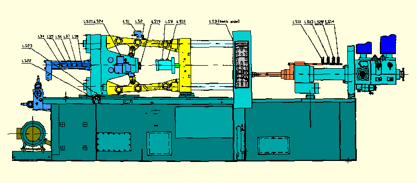 SENSORES DA MÁQUINA INJETORA SV 15-Válvula proporcional S1-Válvula de fechamento do molde S2-Válvula de abertura do molde S3-Válvula de avanço da extração (FWD) da peça S4-Válvula de retorno da