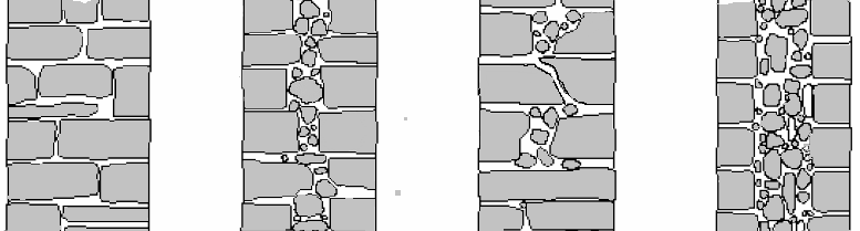 2.4.2. CLASSIFICAÇÃO DA TIPOLOGIA DAS SECÇÕES TRANSVERSAIS É de enorme importância a análise transversal das paredes de alvenaria de pedra de modo a definir o número de panos e o seu grau de sobreposição.