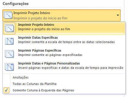 Figura 2-8. Impressão do Plano do Projeto Impressão do Plano do Projeto Sem o Gráfico Clique na guia Arquivo > Imprimir.