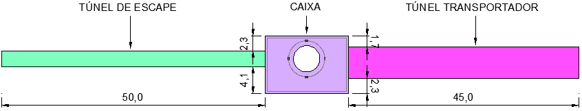 71 Quadro 4 Especificação das dimensões dos túneis Vista frontal Vista superior *dimensões em metros (fonte: elaborado pela autora) No quadro 3, são especificadas as dimensões da caixa através do