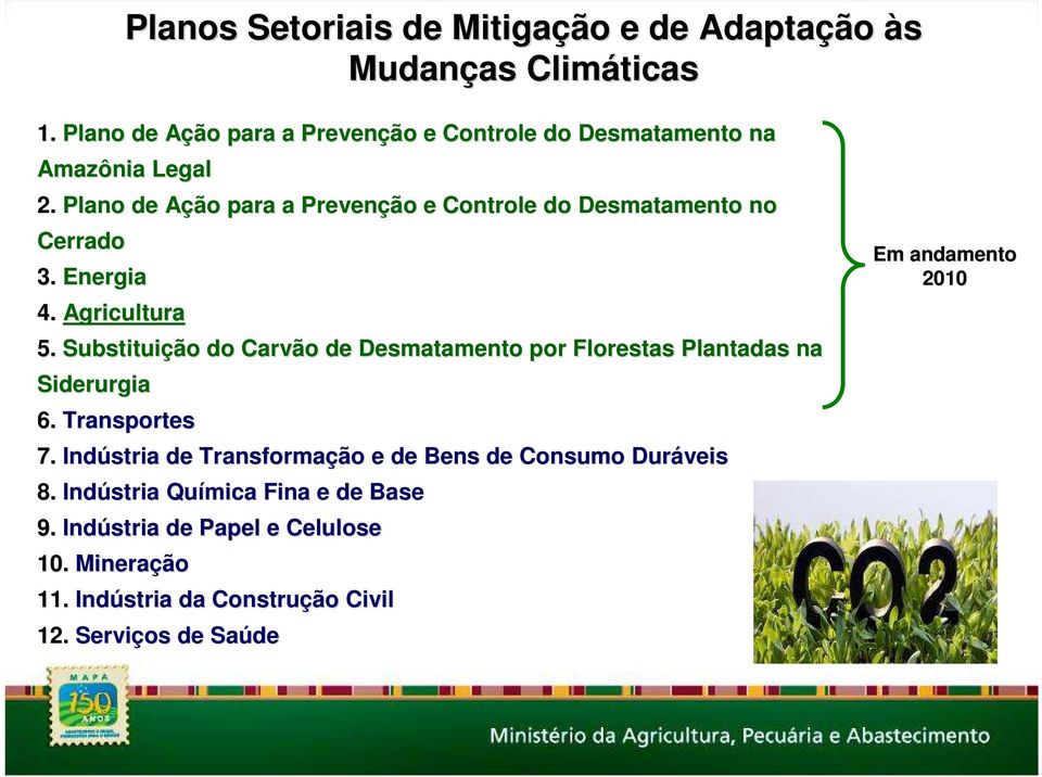 Plano de Ação A para a Prevenção e Controle do Desmatamento no Cerrado 3. Energia 4. Agricultura 5.