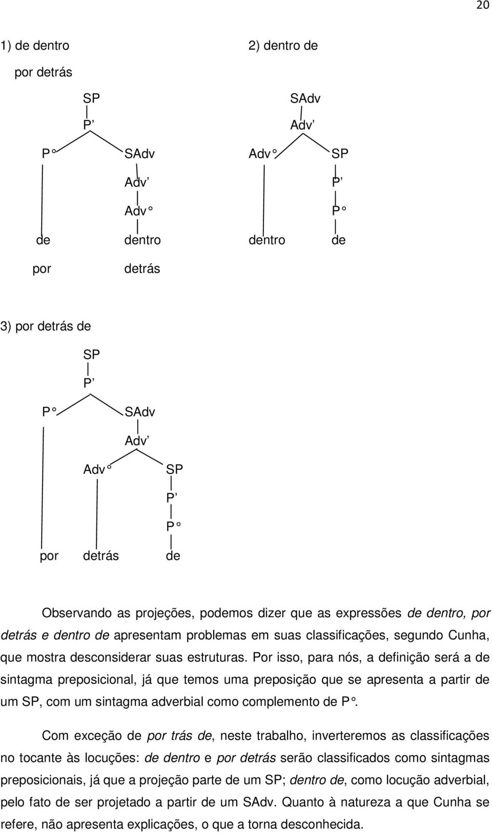 Por isso, para nós, a definição será a de sintagma preposicional, já que temos uma preposição que se apresenta a partir de um SP, com um sintagma adverbial como complemento de P.