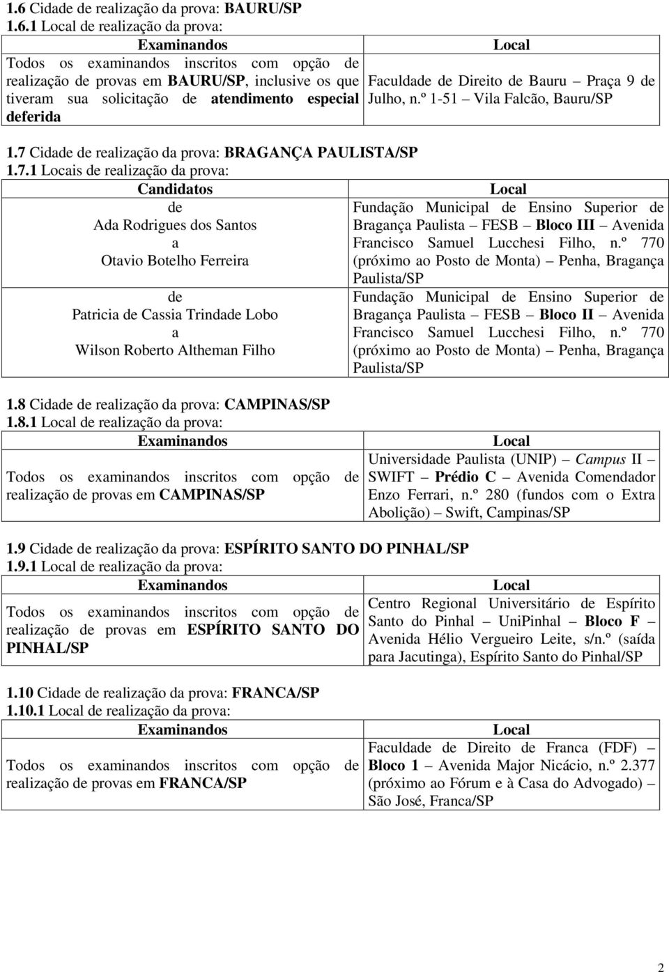 º 1-51 Vil Flcão, Buru/SP Fundção Municipl de Ensino Superior de Brgnç Pulist FESB Bloco III Avenid Frncisco Smuel Lucchesi Filho, n.