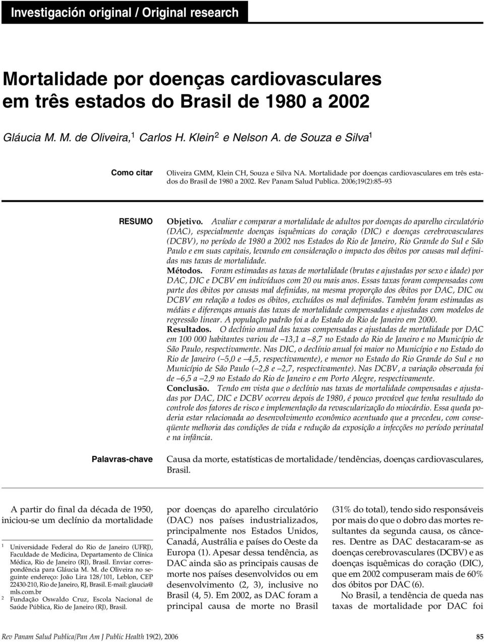 2006;19(2):85 93 RESUMO Palavras-chave Objetivo.