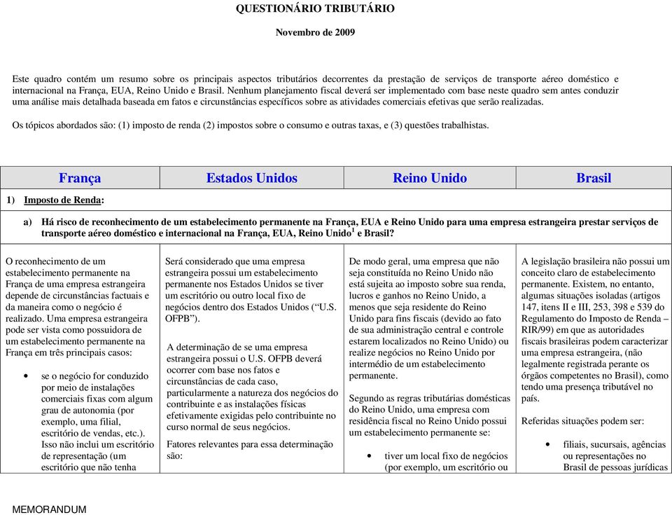 Nenhum planejamento fiscal deverá ser implementado com base neste quadro sem antes conduzir uma análise mais detalhada baseada em fatos e circunstâncias específicos sobre as atividades comerciais