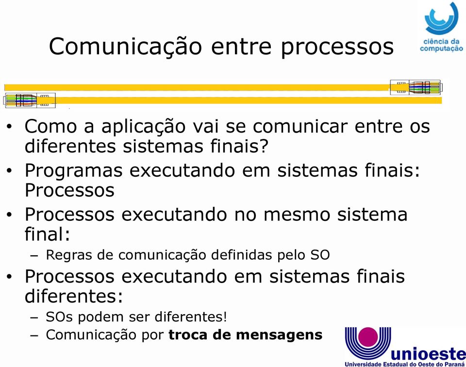 Programas executando em sistemas finais: Processos Processos executando no mesmo