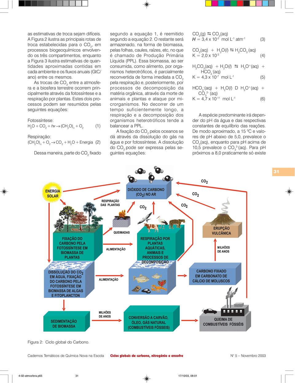 aproximadas contidas em cada ambiente e os fluxos anuais (GtC/ ano entre os mesmos.