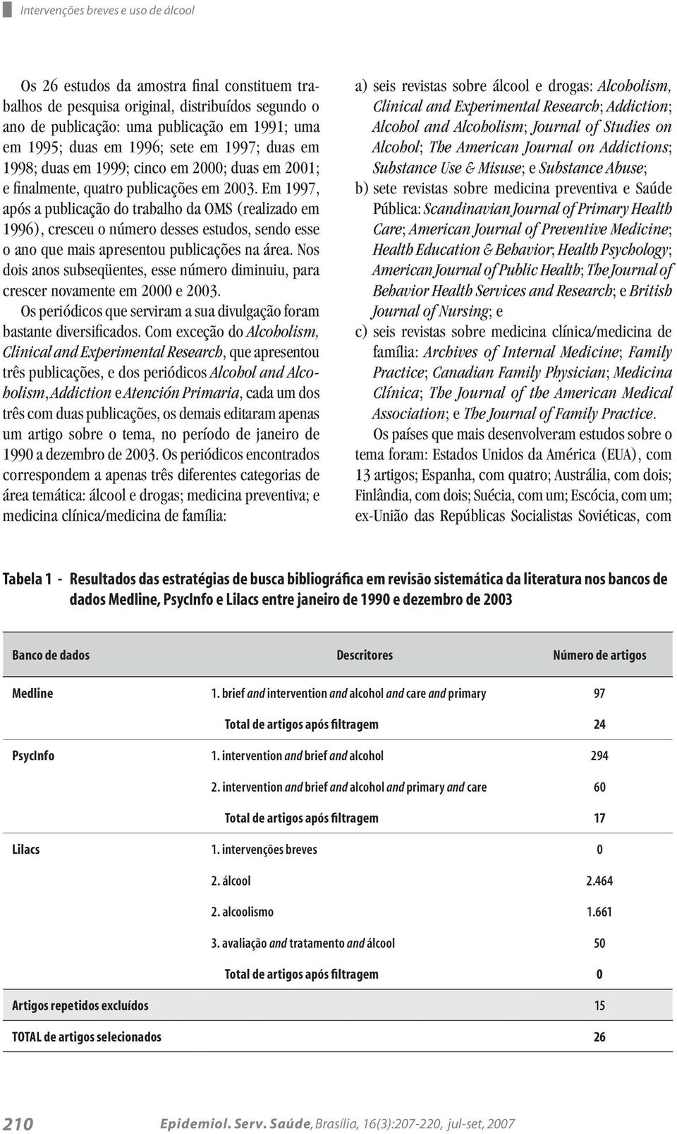 Em 1997, após a publicação do trabalho da OMS (realizado em 1996), cresceu o número desses estudos, sendo esse o ano que mais apresentou publicações na área.