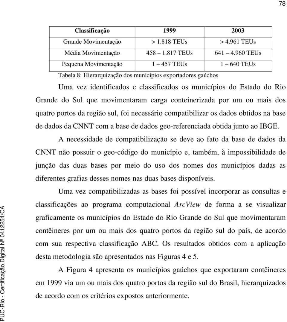 movimentaram carga conteinerizada por um ou mais dos quatro portos da região sul, foi necessário compatibilizar os dados obtidos na base de dados da CNNT com a base de dados geo-referenciada obtida