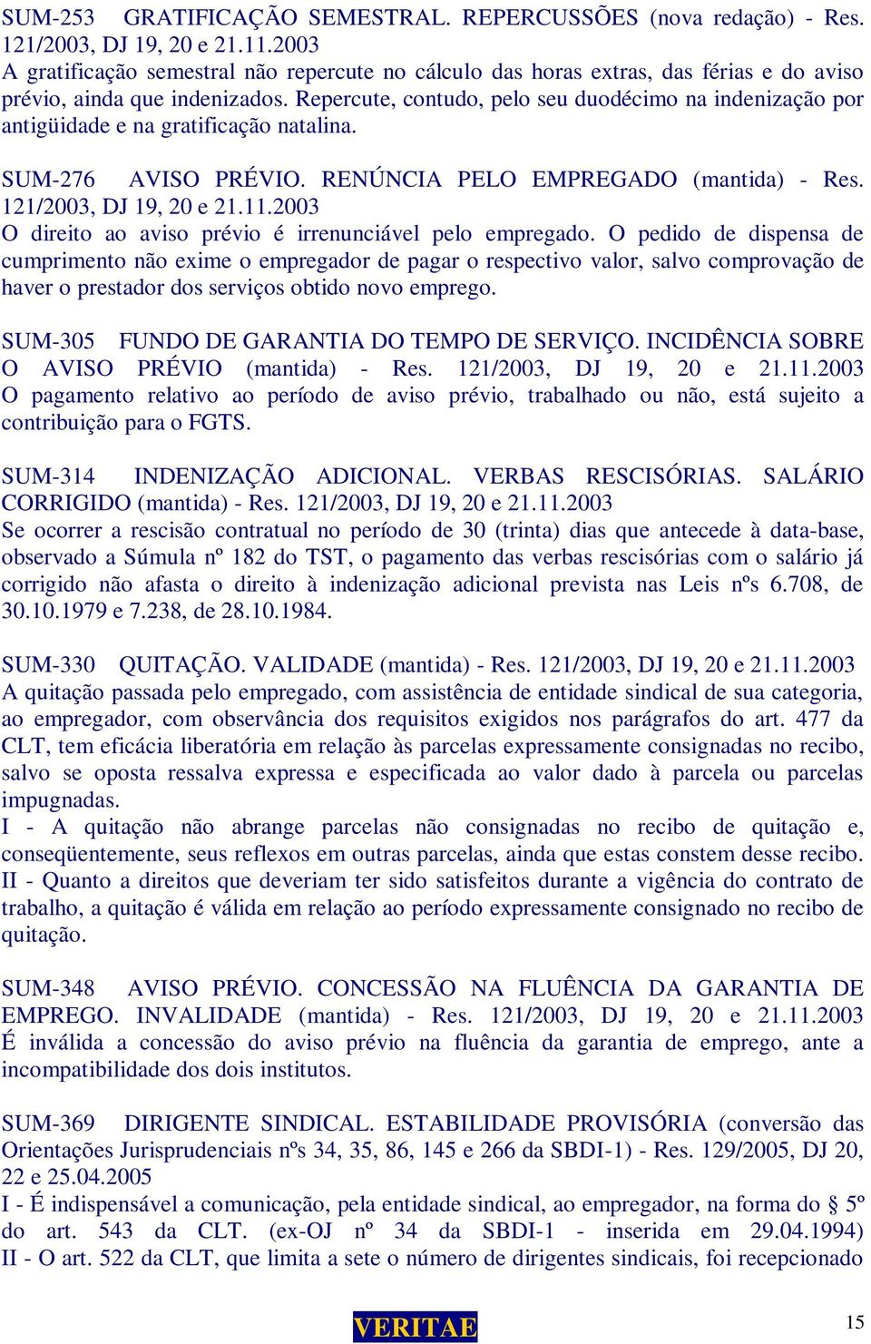 Repercute, contudo, pelo seu duodécimo na indenização por antigüidade e na gratificação natalina. SUM-276 AVISO PRÉVIO. RENÚNCIA PELO EMPREGADO (mantida) - Res. 121/2003, DJ 19, 20 e 21.11.