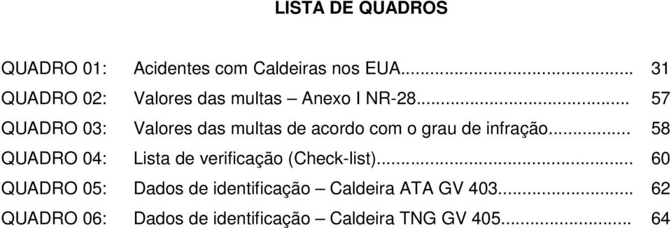 .. 57 QUADRO 03: Valores das multas de acordo com o grau de infração.