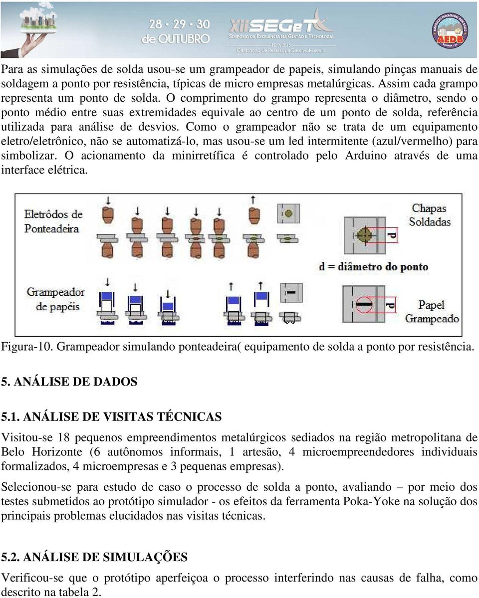 O comprimento do grampo representa o diâmetro, sendo o ponto médio entre suas extremidades equivale ao centro de um ponto de solda, referência utilizada para análise de desvios.