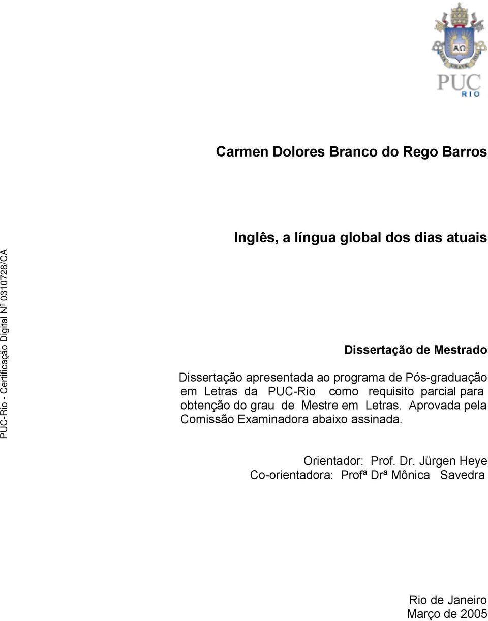 parcial para obtenção do grau de Mestre em Letras.