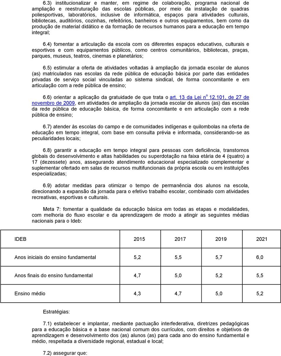 de recursos humanos para a educação em tempo integral; 6.