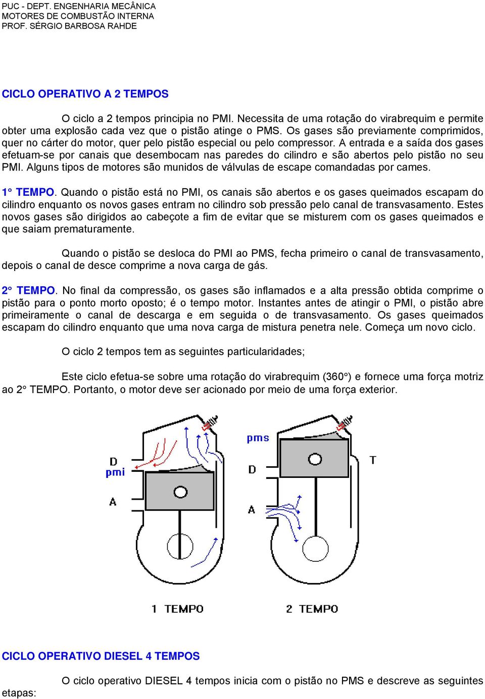 A entrada e a saída dos gases efetuam-se por canais que desembocam nas paredes do cilindro e são abertos pelo pistão no seu PMI.