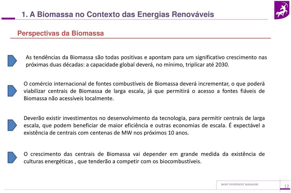 O comércio internacional de fontes combustíveis de Biomassa deverá incrementar, o que poderá viabilizar centrais de Biomassa de larga escala, já que permitirá o acesso a fontes fiáveis de Biomassa