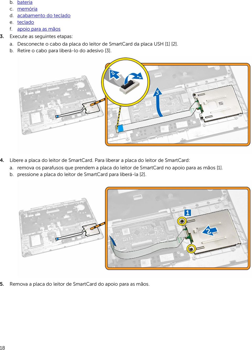 Libere a placa do leitor de SmartCard. Para liberar a placa do leitor de SmartCard: a.