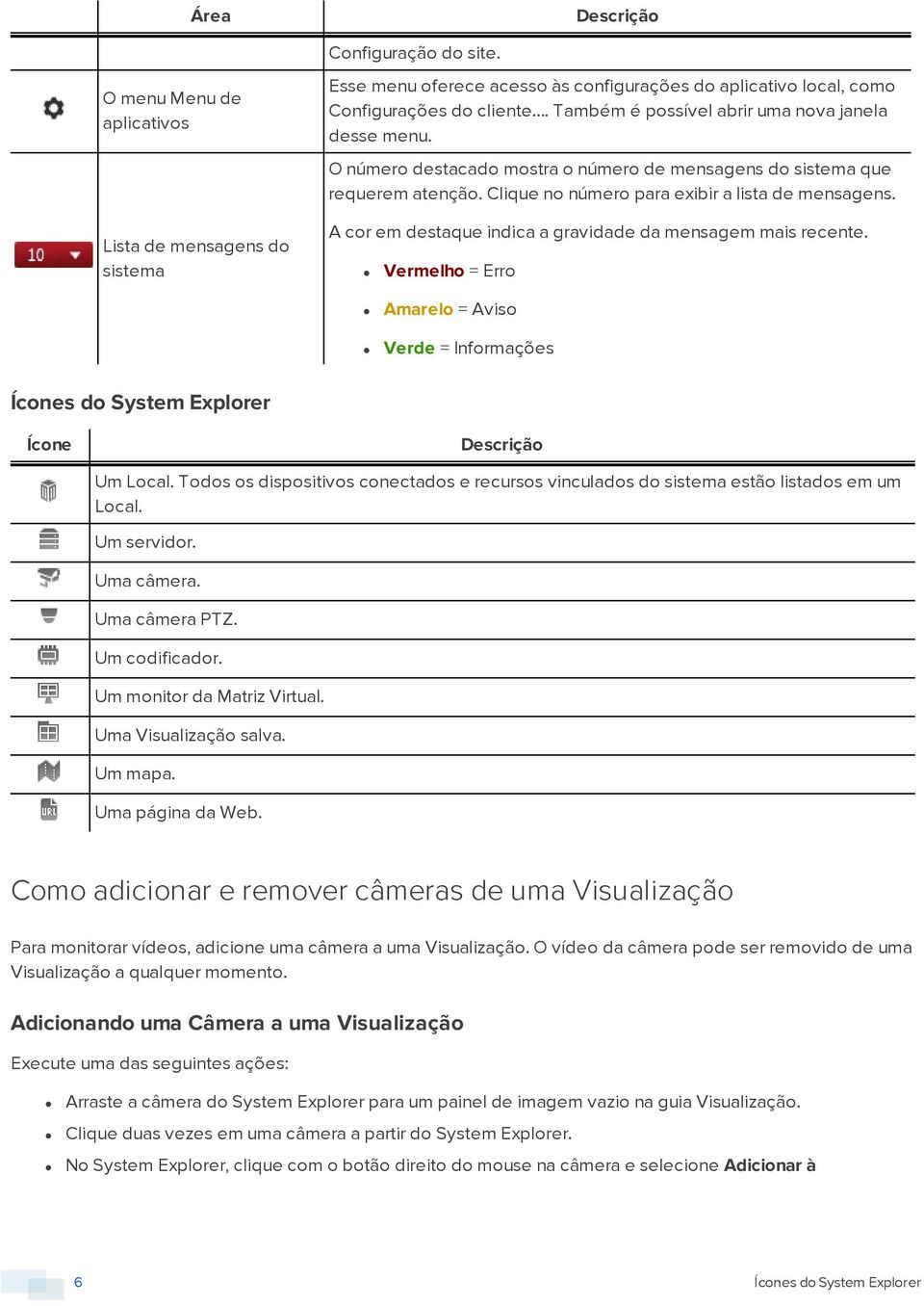 A cor em destaque indica a gravidade da mensagem mais recente. Vermelho = Erro Amarelo = Aviso Verde = Informações Ícones do System Explorer Ícone Descrição Um Local.