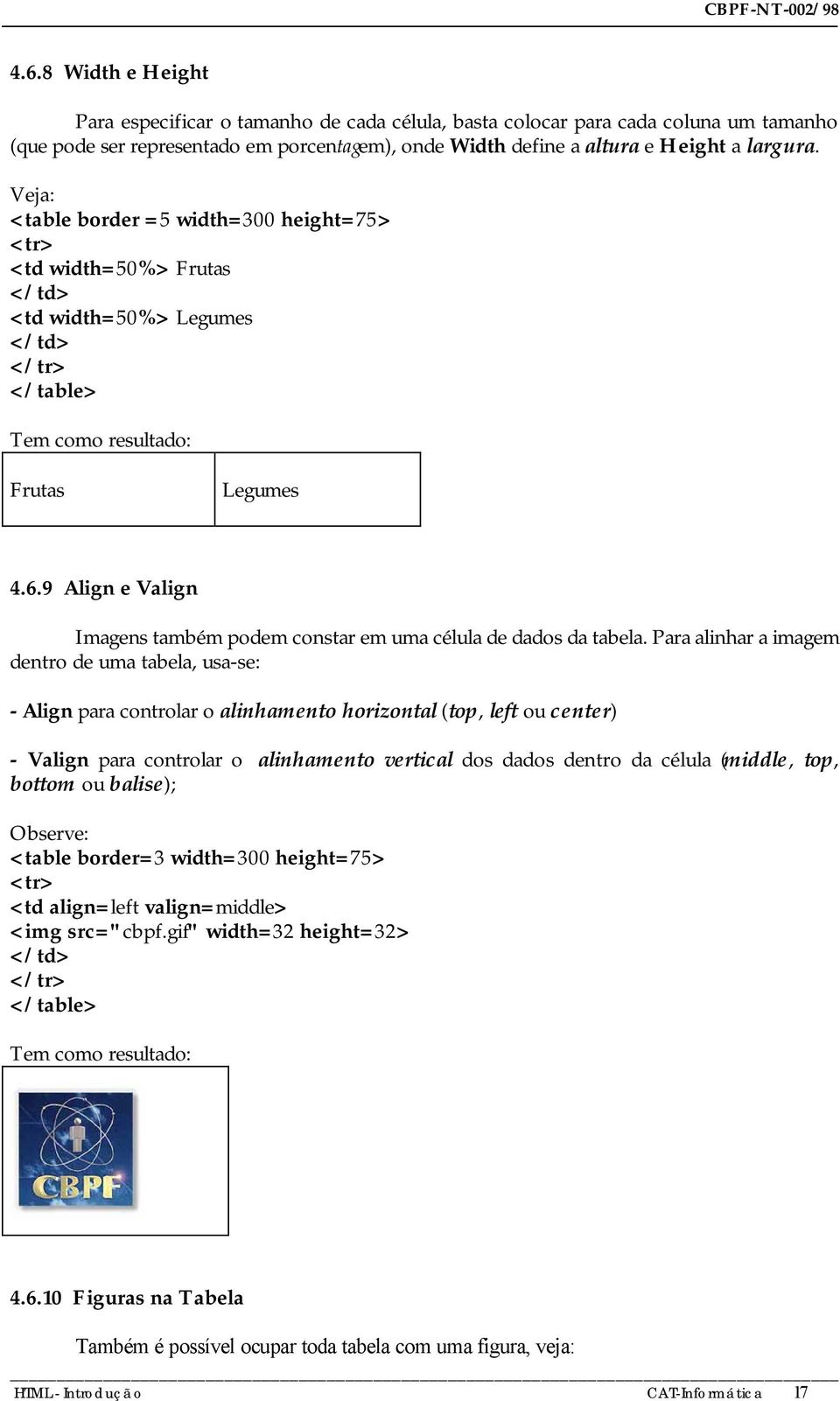 9 Align e Valign Imagens também podem constar em uma célula de dados da tabela.