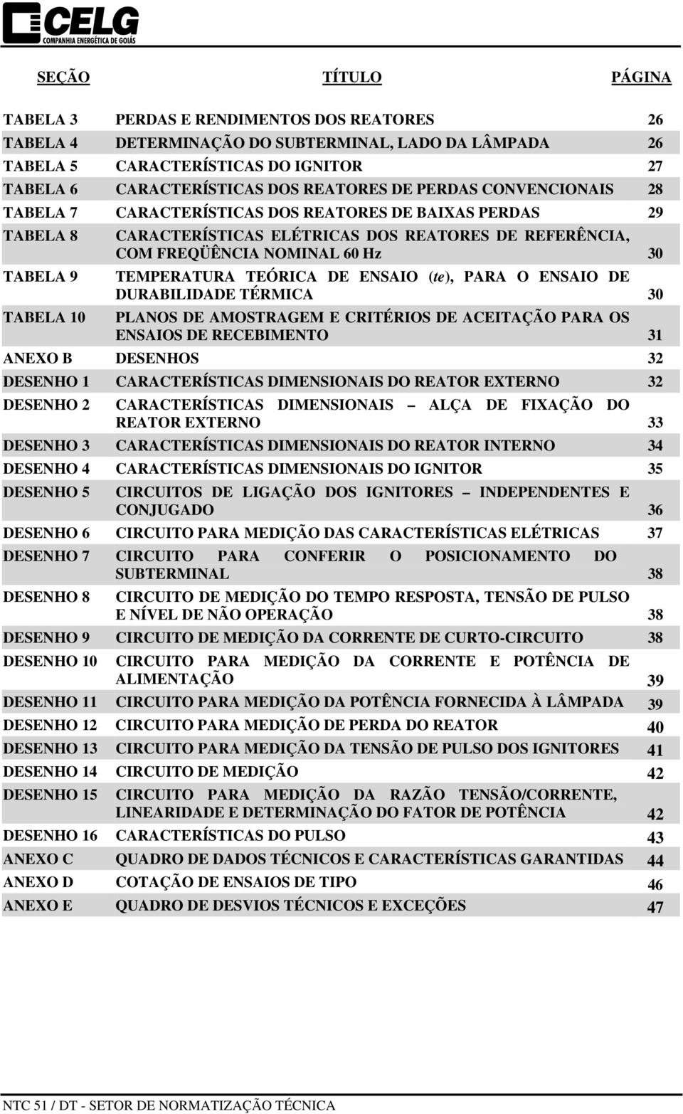 TEMPERATURA TEÓRICA DE ENSAIO (te), PARA O ENSAIO DE DURABILIDADE TÉRMICA 30 TABELA 10 PLANOS DE AMOSTRAGEM E CRITÉRIOS DE ACEITAÇÃO PARA OS ENSAIOS DE RECEBIMENTO 31 ANEXO B DESENHOS 32 DESENHO 1