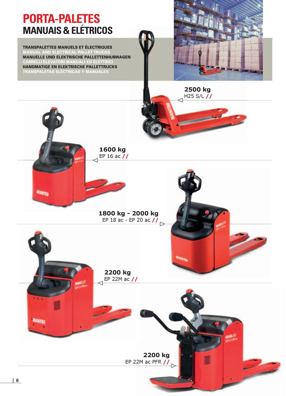 HANDMATIGE EN ELEKTRISCHE PALLETTRUCKS TRANSPALETAS ELÉCTRICAS Y MANUALES 2500 kg H25 S/L // 1600