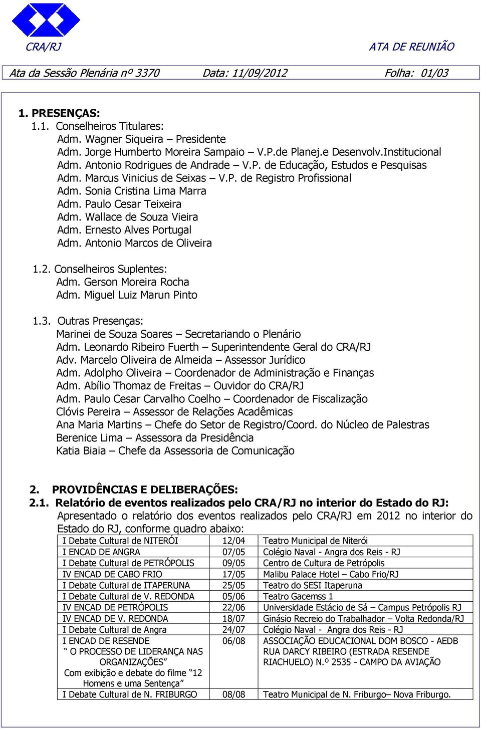 Paulo Cesar Teixeira Adm. Wallace de Souza Vieira Adm. Ernesto Alves Portugal Adm. Antonio Marcos de Oliveira 1.2. Conselheiros Suplentes: Adm. Gerson Moreira Rocha Adm. Miguel Luiz Marun Pinto 1.3.