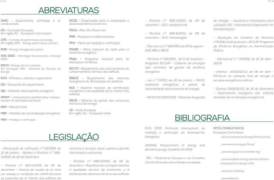 Em português, ESE - Empresa de Serviços de Energia EVO - Efficiency valuation organization GD Graus/dia de aquecimento IDE - Indicador desempenho energético IPMVP - International performance