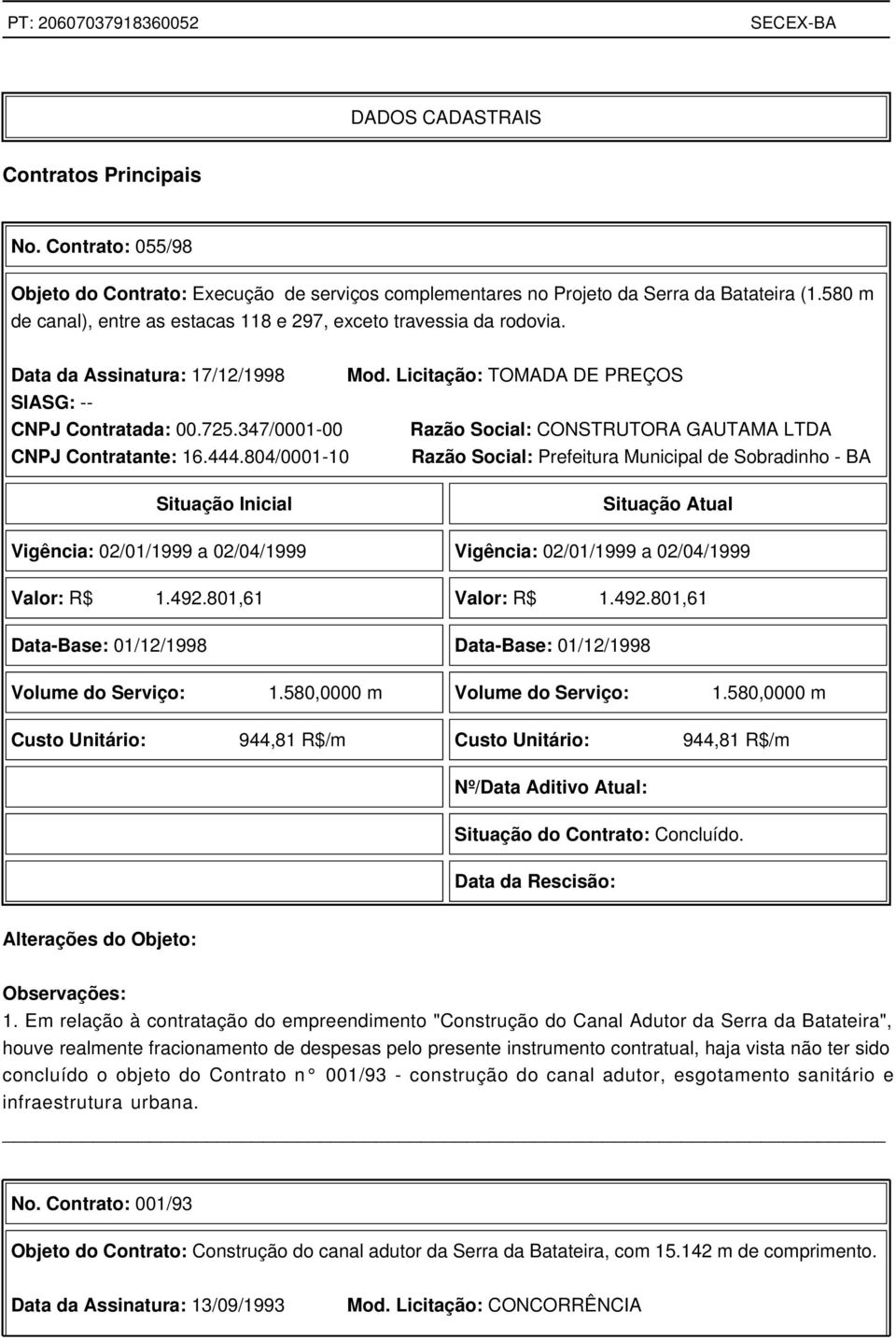 347/0001-00 Razão Social: CONSTRUTORA GAUTAMA LTDA CNPJ Contratante: 16.444.