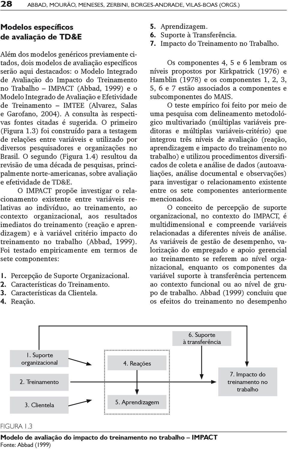 Treinamento no Trabalho IMPACT (Abbad, 1999) e o Modelo Integrado de Avaliação e Efetividade de Treinamento IMTEE (Alvarez, Salas e Garofano, 2004).