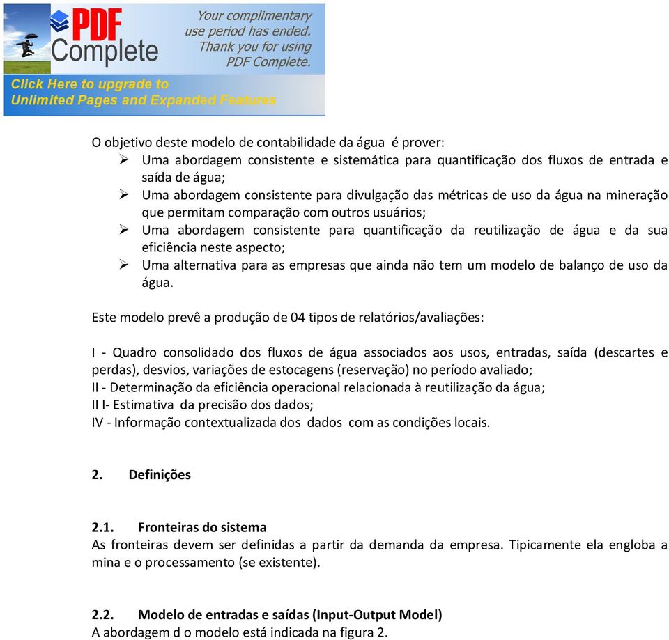 alternativa para as empresas que ainda não tem um modelo de balanço de uso da água.