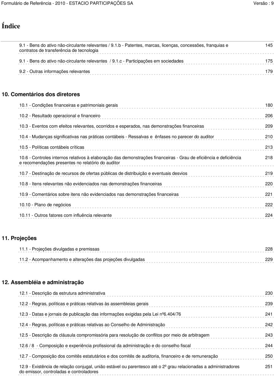 1 - Condições financeiras e patrimoniais gerais 180 10.2 - Resultado operacional e financeiro 206 10.3 - Eventos com efeitos relevantes, ocorridos e esperados, nas demonstrações financeiras 209 10.