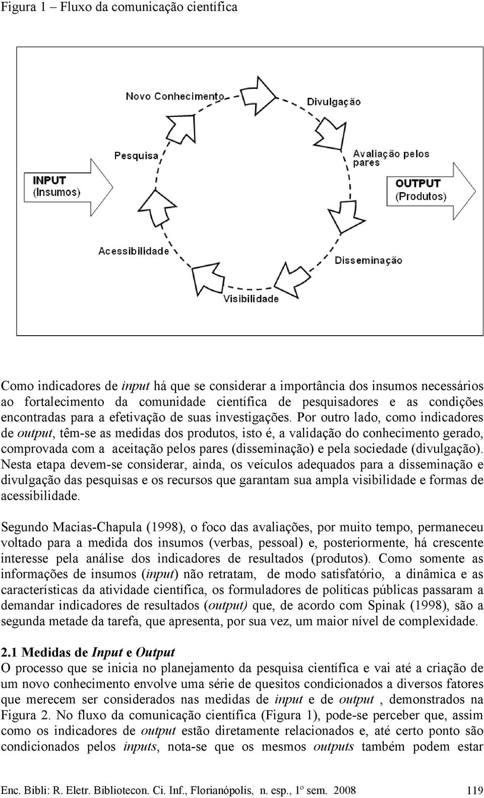 Por outro lado, como indicadores de output, têm-se as medidas dos produtos, isto é, a validação do conhecimento gerado, comprovada com a aceitação pelos pares (disseminação) e pela sociedade